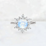 Round Cut Moonstone Floral Cluster Engagement Ring - Additional view