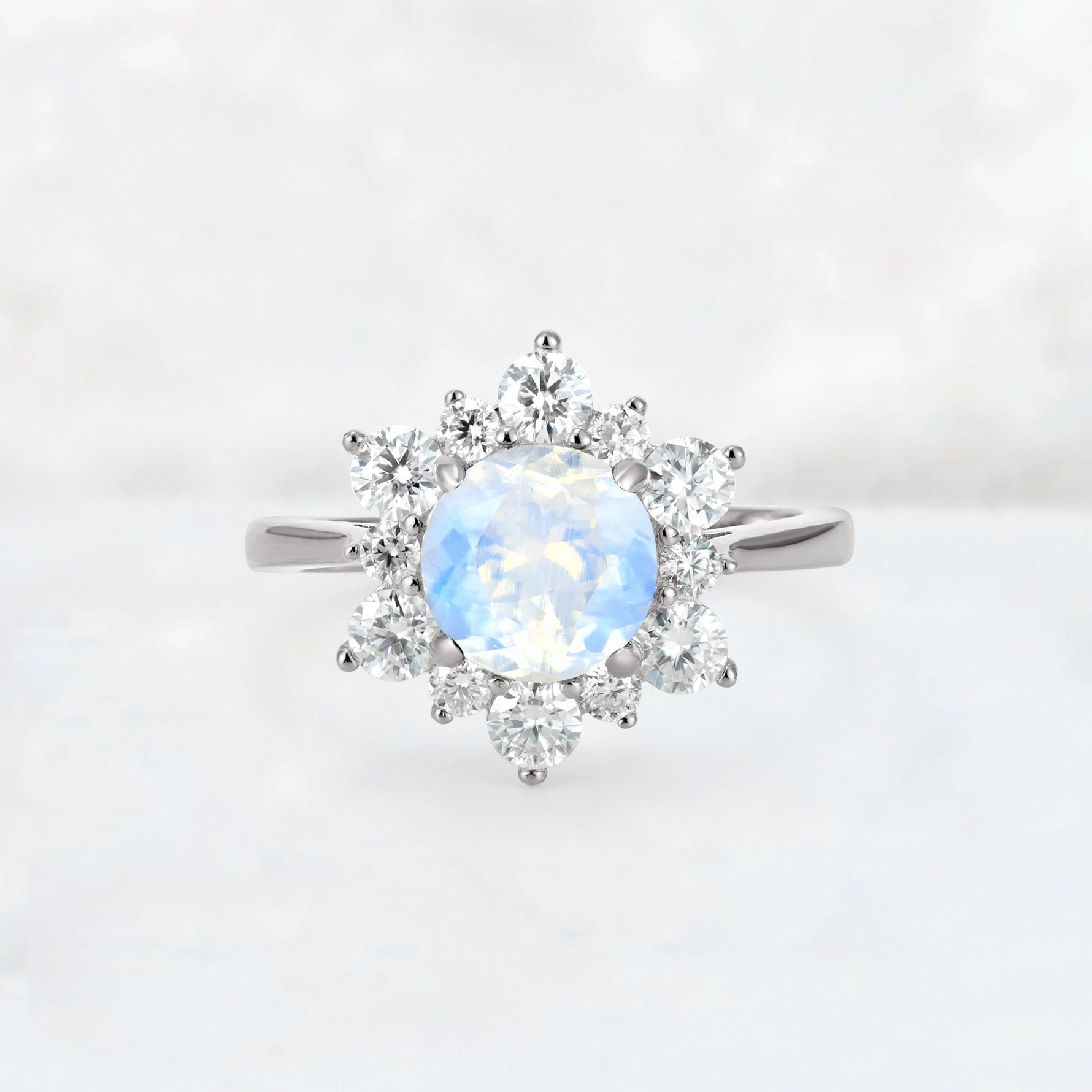 Round Cut Moonstone Floral Cluster Engagement Ring - Additional view