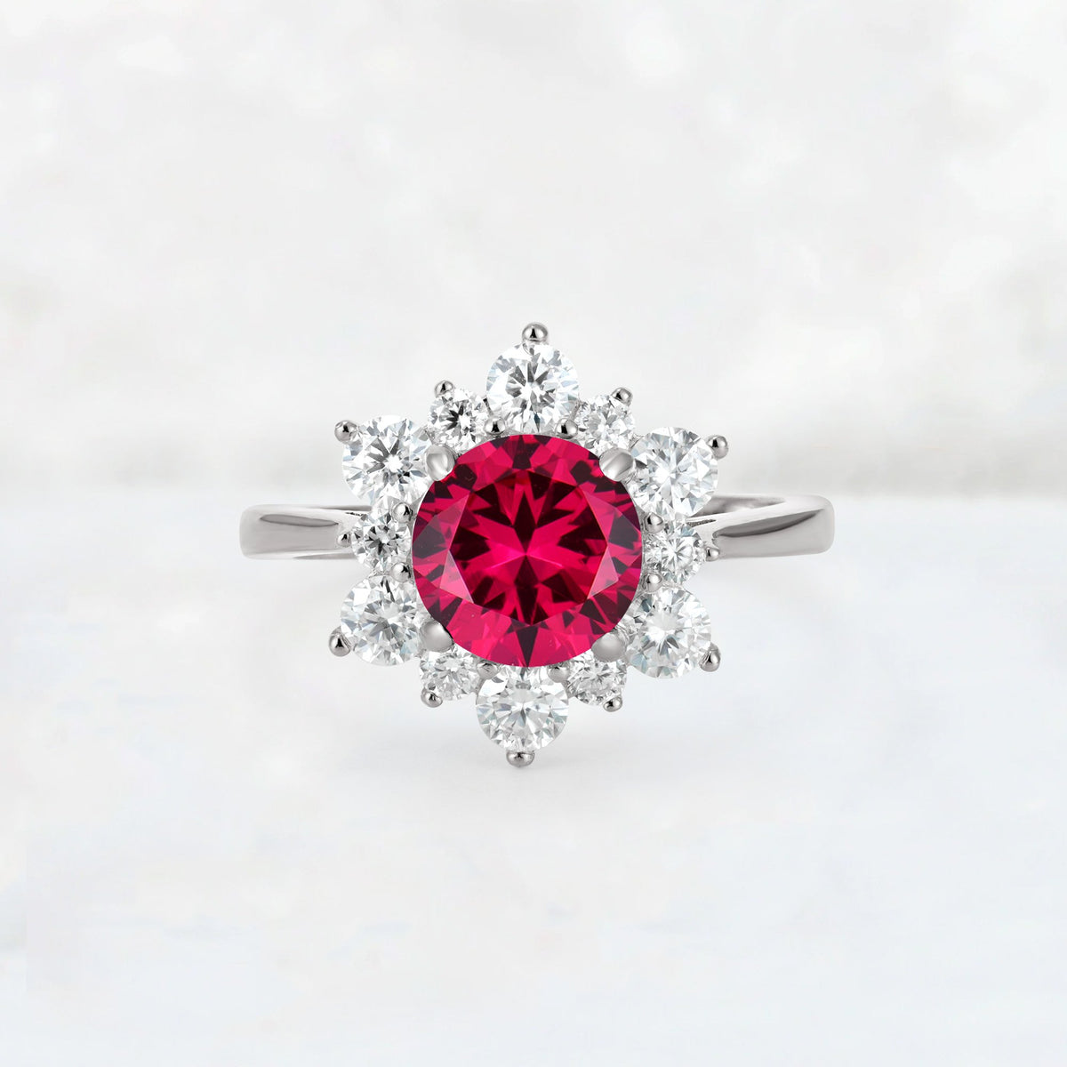 Round Cut Ruby Floral Cluster Engagement Ring - Additional view