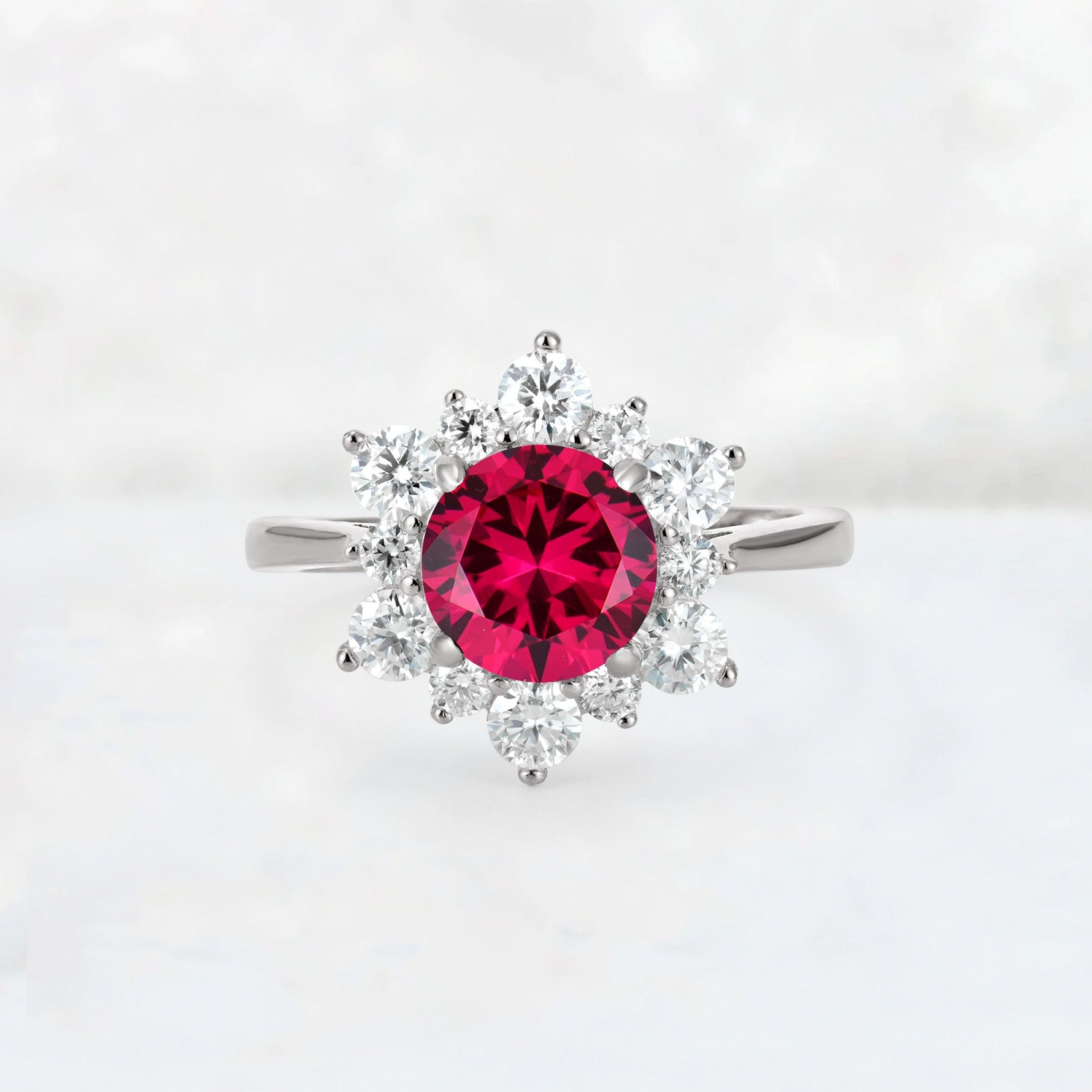 Round Cut Ruby Floral Cluster Engagement Ring - Additional view
