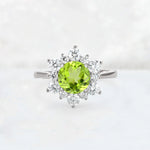 Round Cut Peridot Floral Cluster Engagement Ring - Additional view