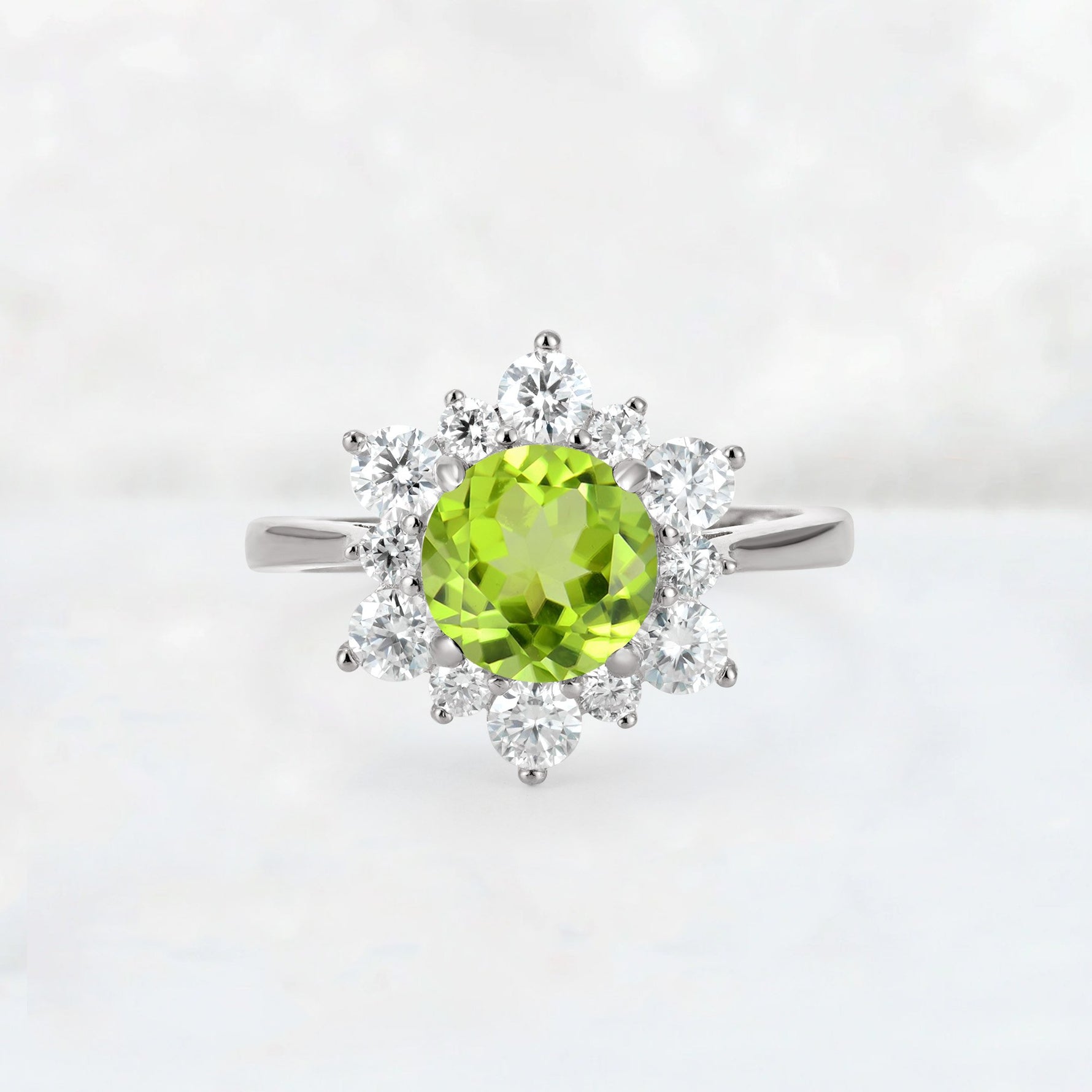 Round Cut Peridot Floral Cluster Engagement Ring - Additional view