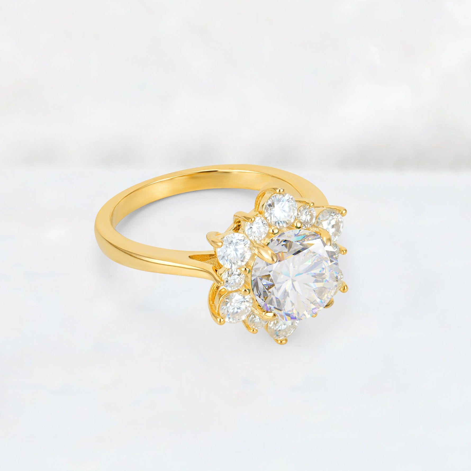 Round Cut Moissanite Floral Cluster Engagement Ring - Additional view