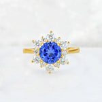 Round Cut Sapphire Floral Cluster Engagement Ring - Additional view