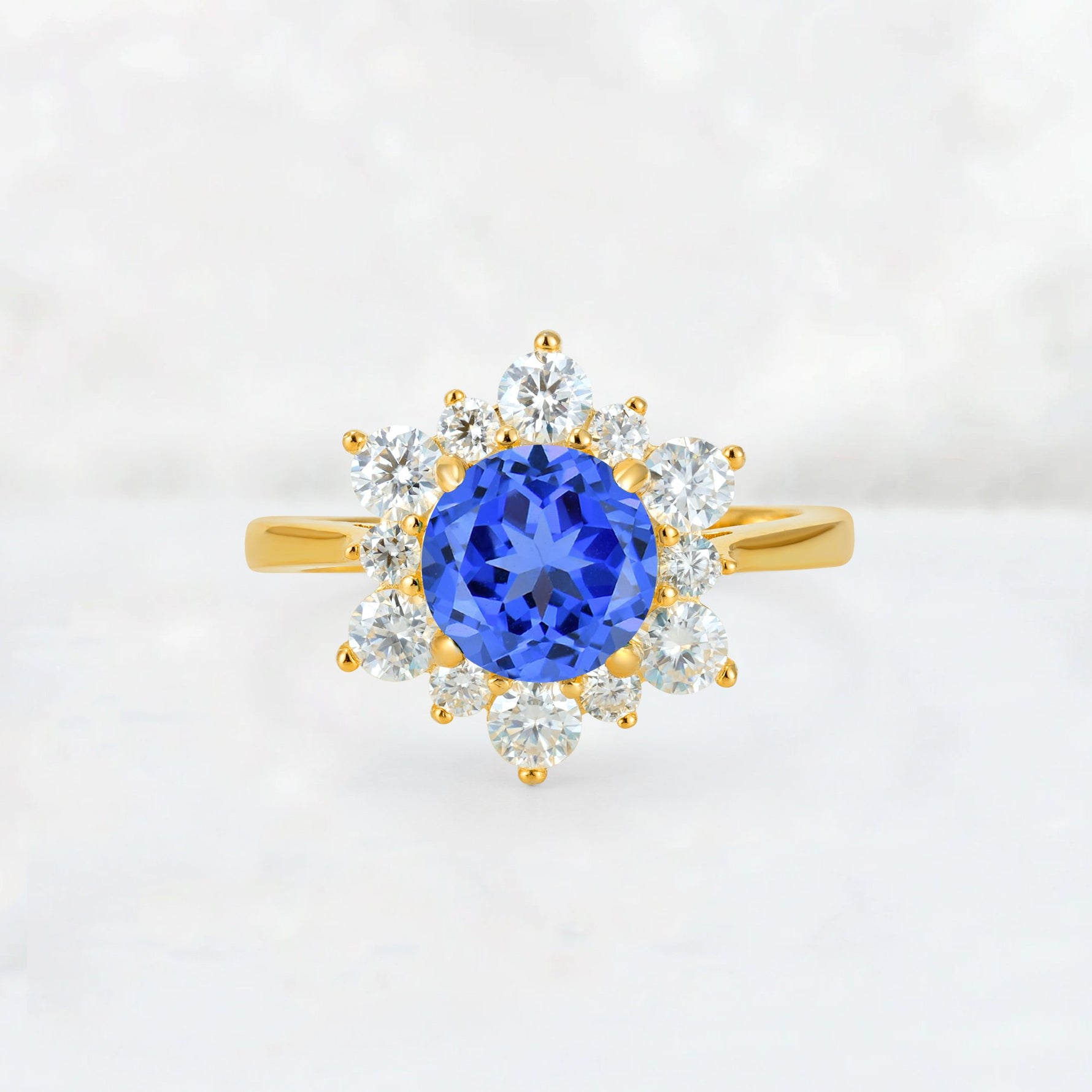 Round Cut Sapphire Floral Cluster Engagement Ring - Additional view