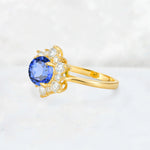 Round Cut Sapphire Floral Cluster Engagement Ring - Additional view
