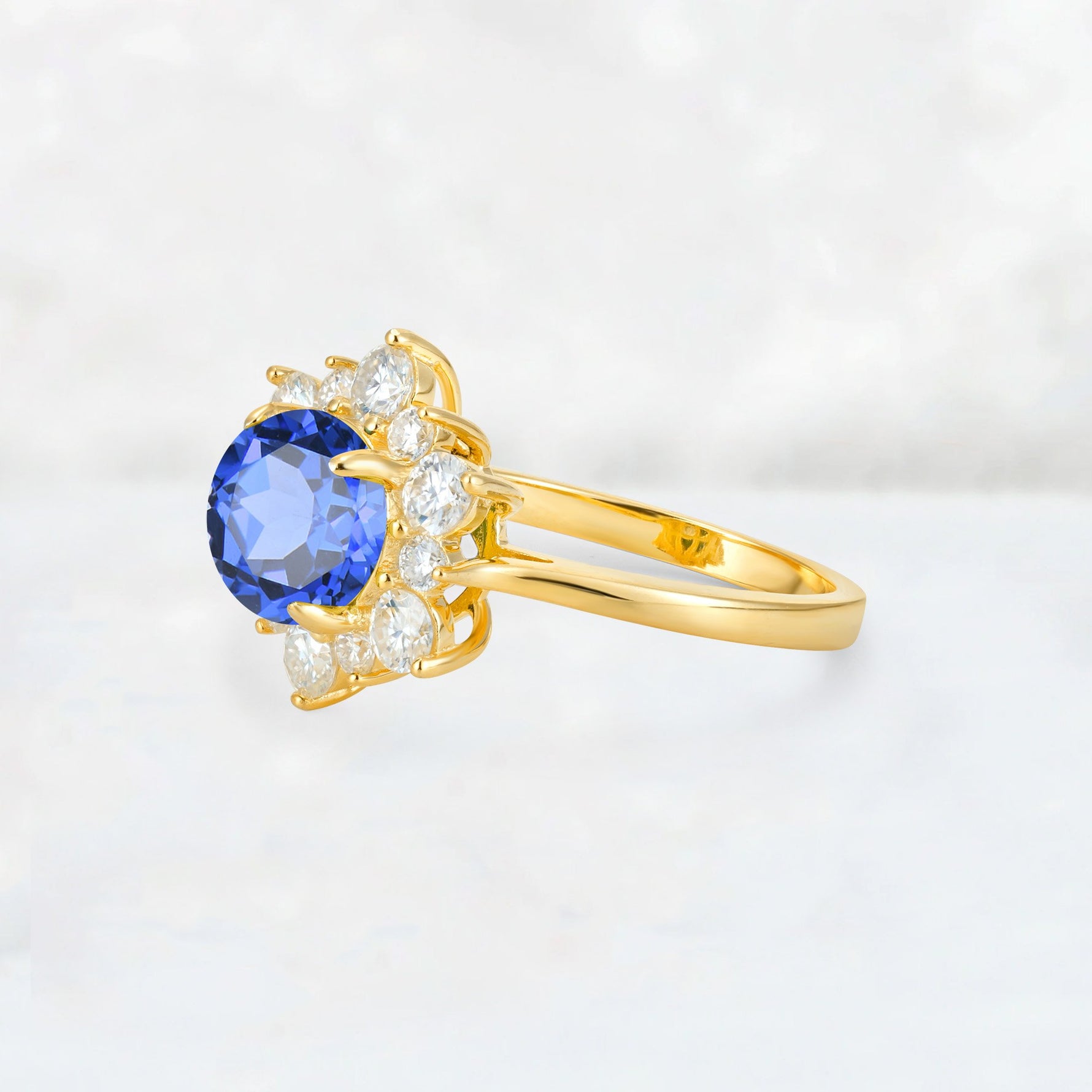 Round Cut Sapphire Floral Cluster Engagement Ring - Additional view