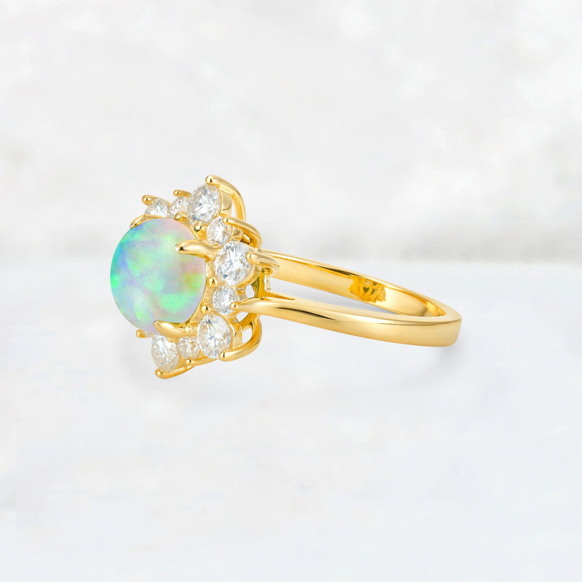 Round Cut Fire Opal Floral Cluster Engagement Ring - Additional view