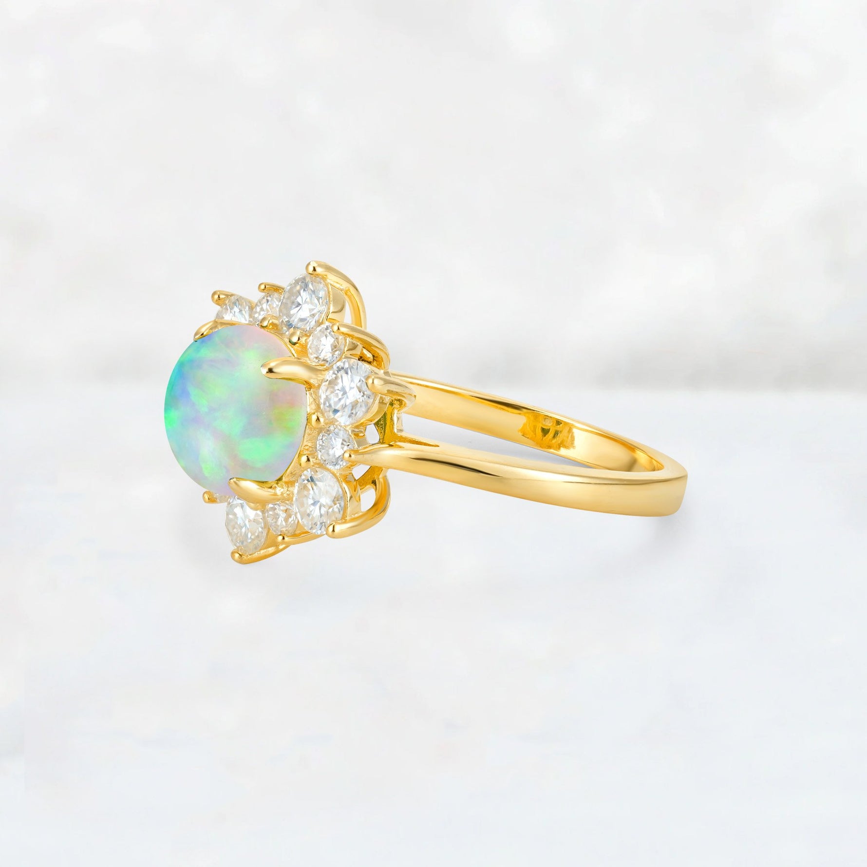 Round Cut Fire Opal Floral Cluster Engagement Ring - Additional view