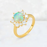 Round Cut Fire Opal Floral Cluster Engagement Ring - Additional view