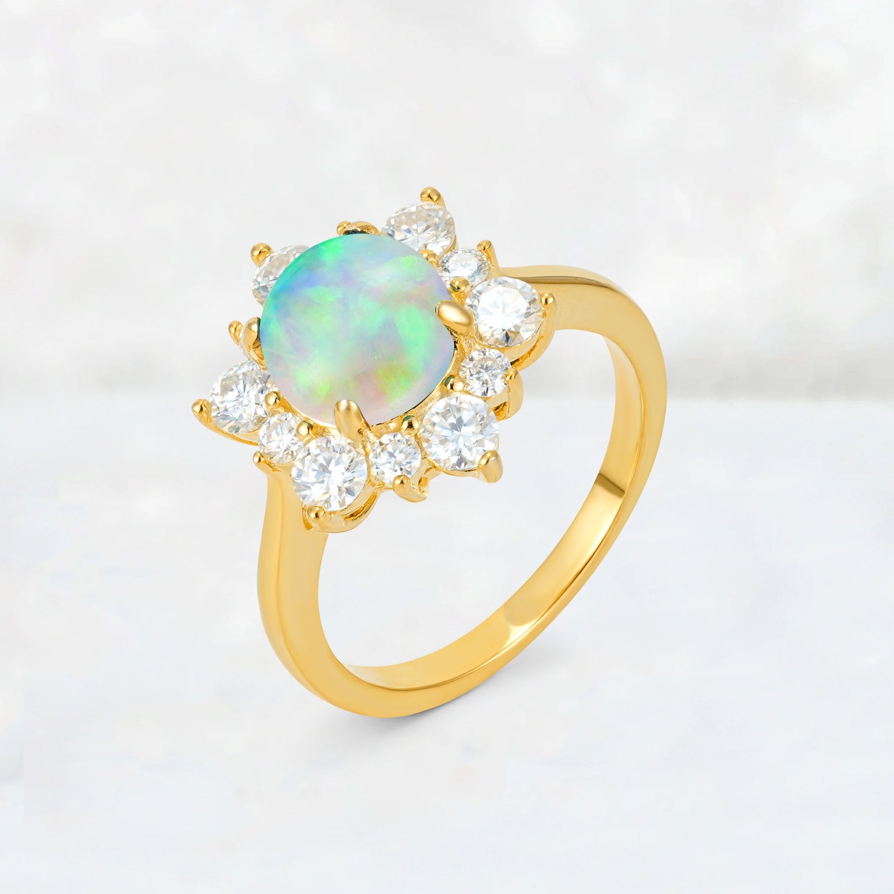 Round Cut Fire Opal Floral Cluster Engagement Ring - Additional view