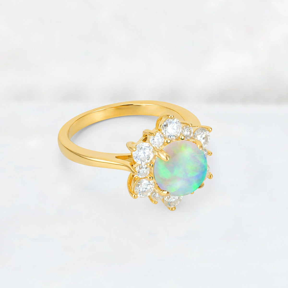 Round Cut Fire Opal Floral Cluster Engagement Ring - Additional view