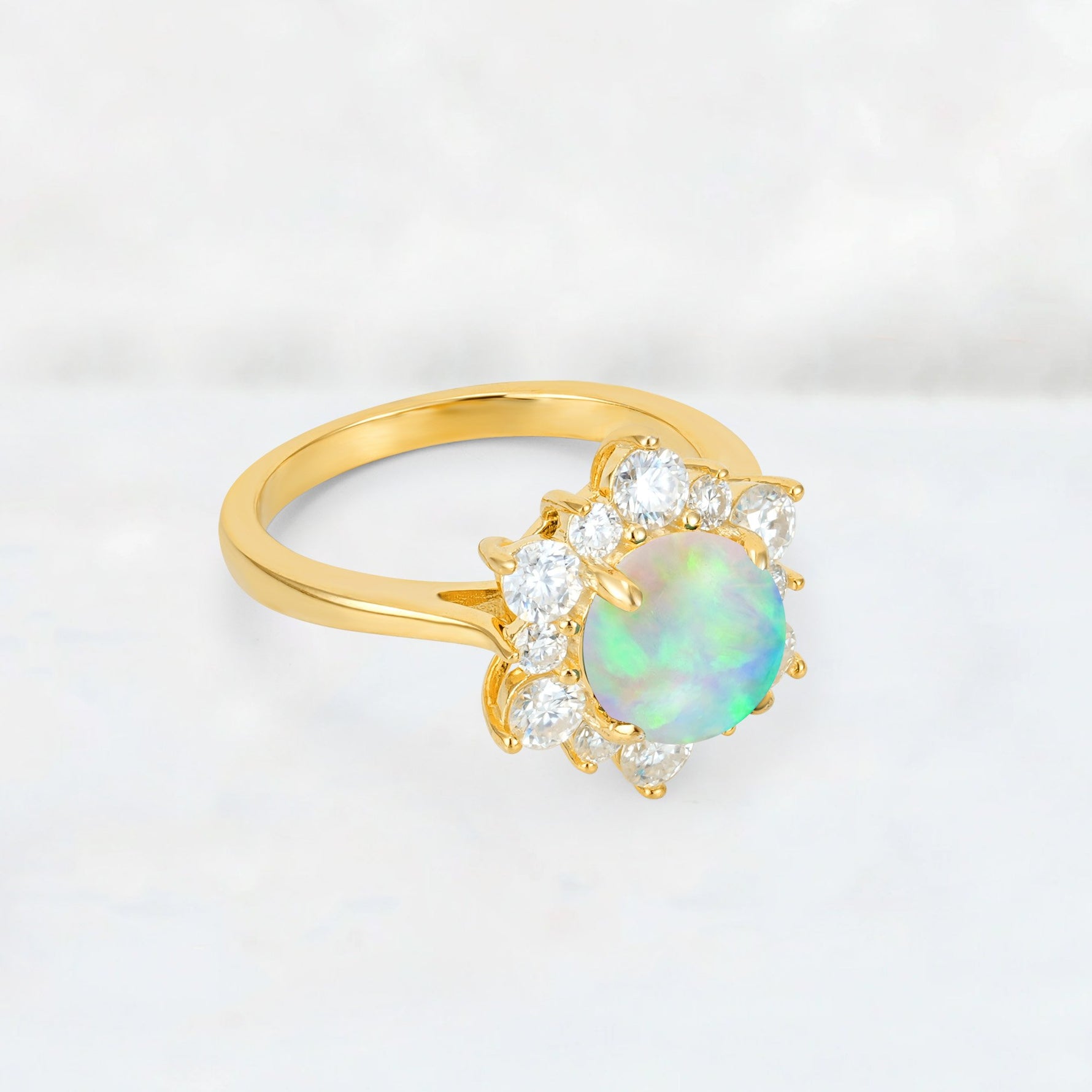 Round Cut Fire Opal Floral Cluster Engagement Ring - Additional view