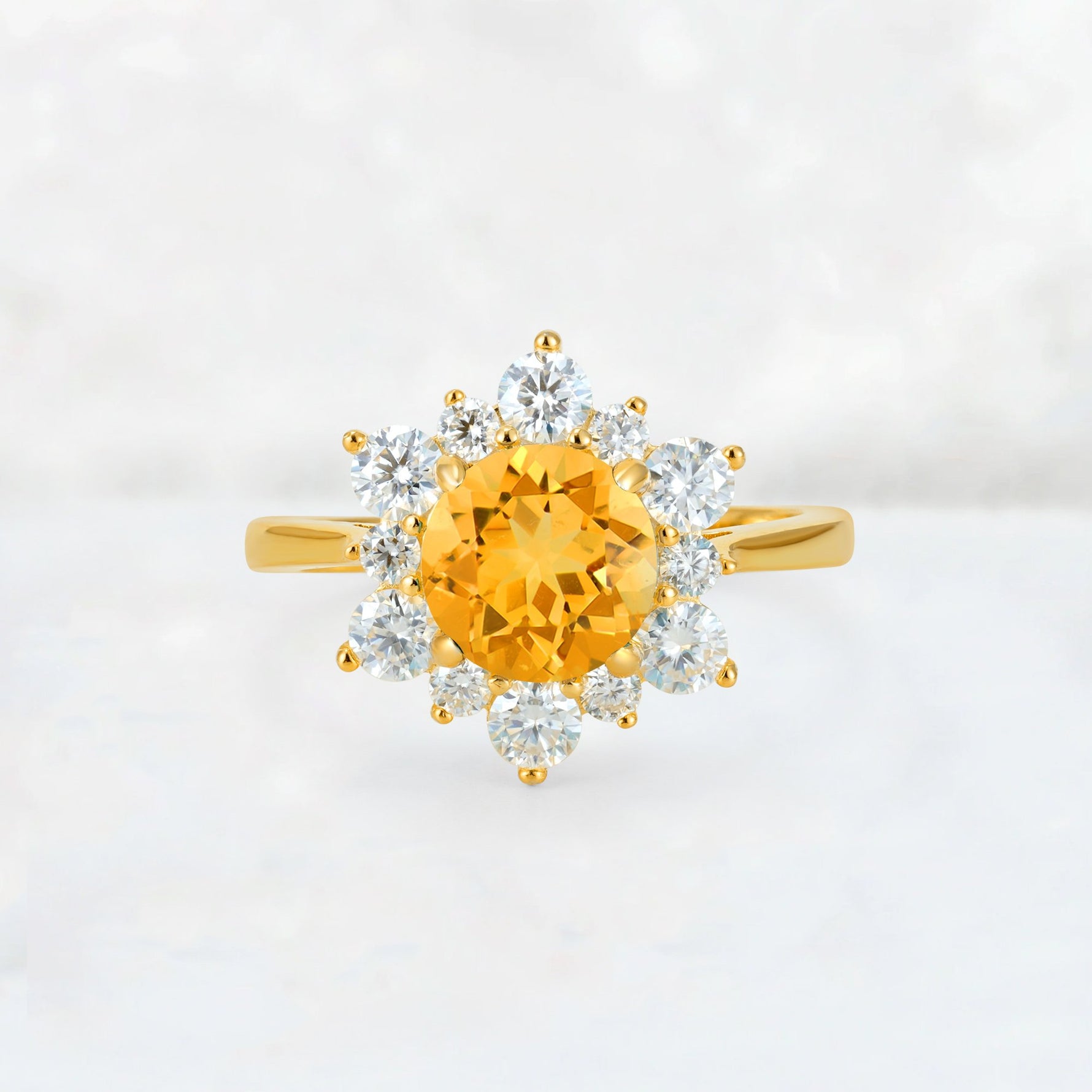 Round Cut Citrine Floral Cluster Engagement Ring - Additional view