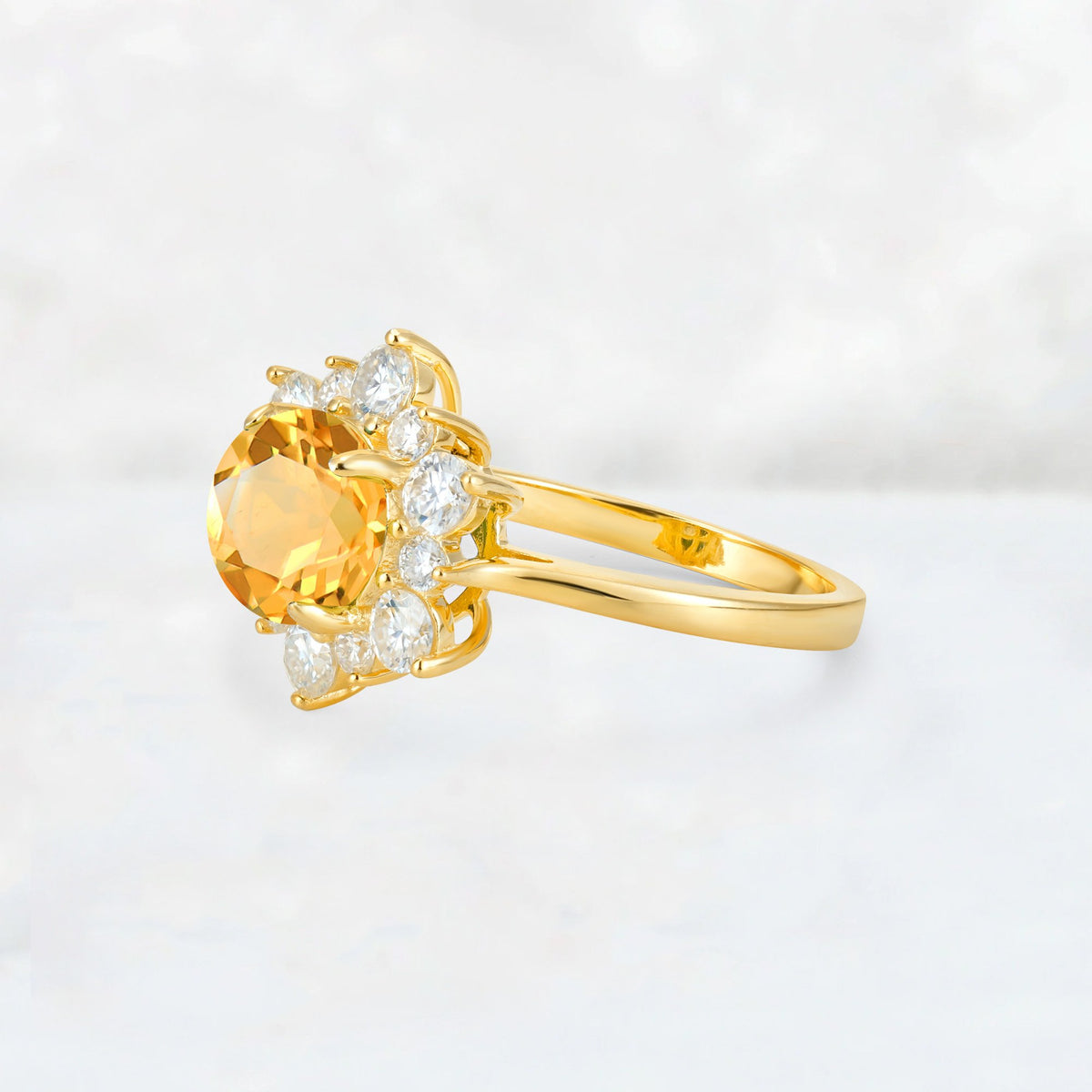 Round Cut Citrine Floral Cluster Engagement Ring - Additional view