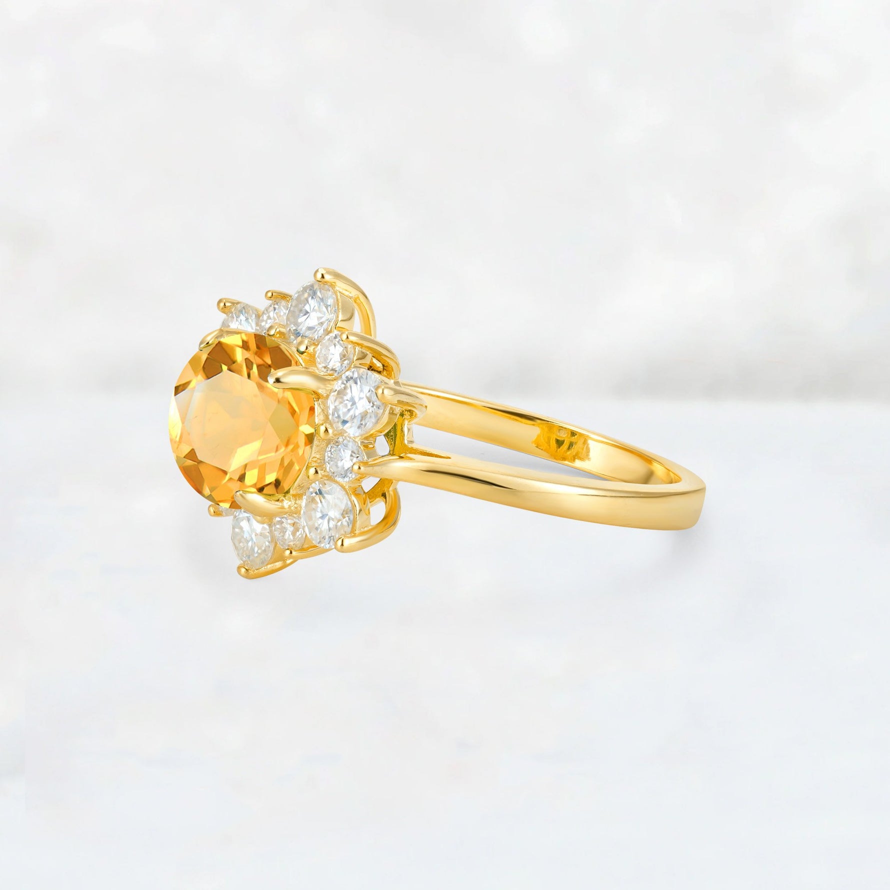 Round Cut Citrine Floral Cluster Engagement Ring - Additional view