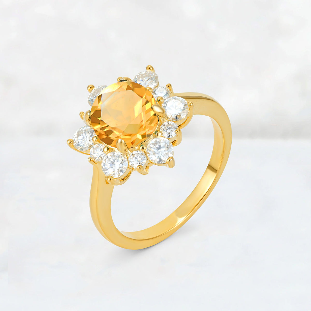 Round Cut Citrine Floral Cluster Engagement Ring - Additional view