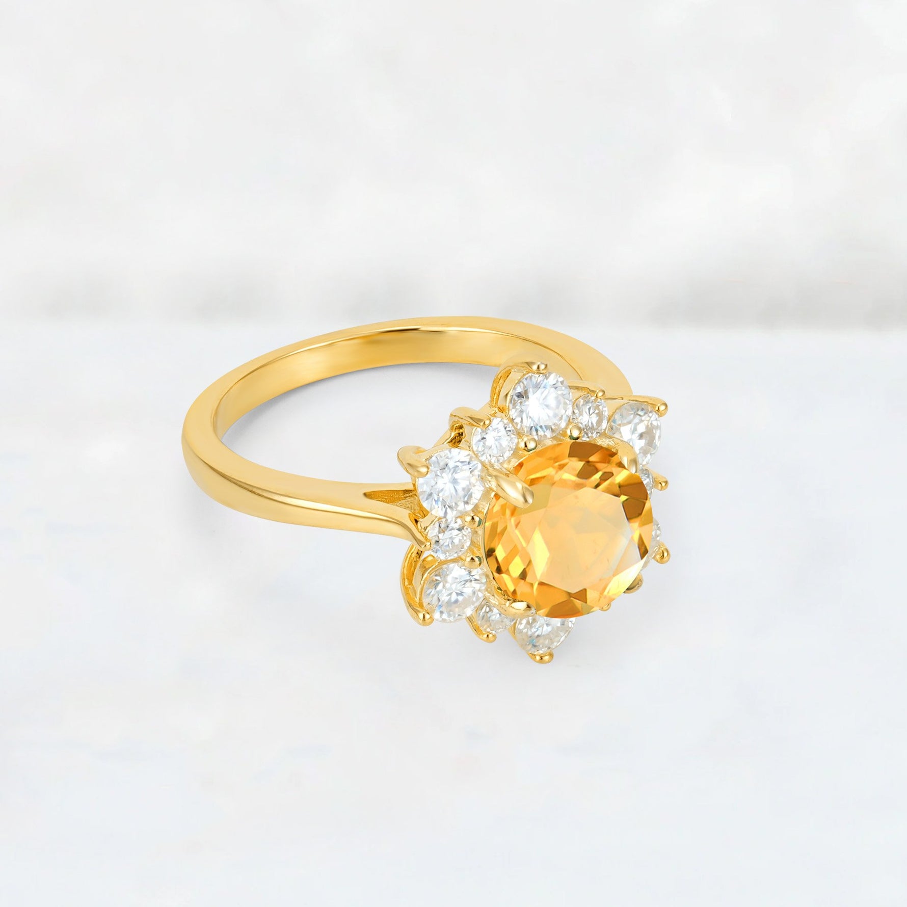 Round Cut Citrine Floral Cluster Engagement Ring - Additional view