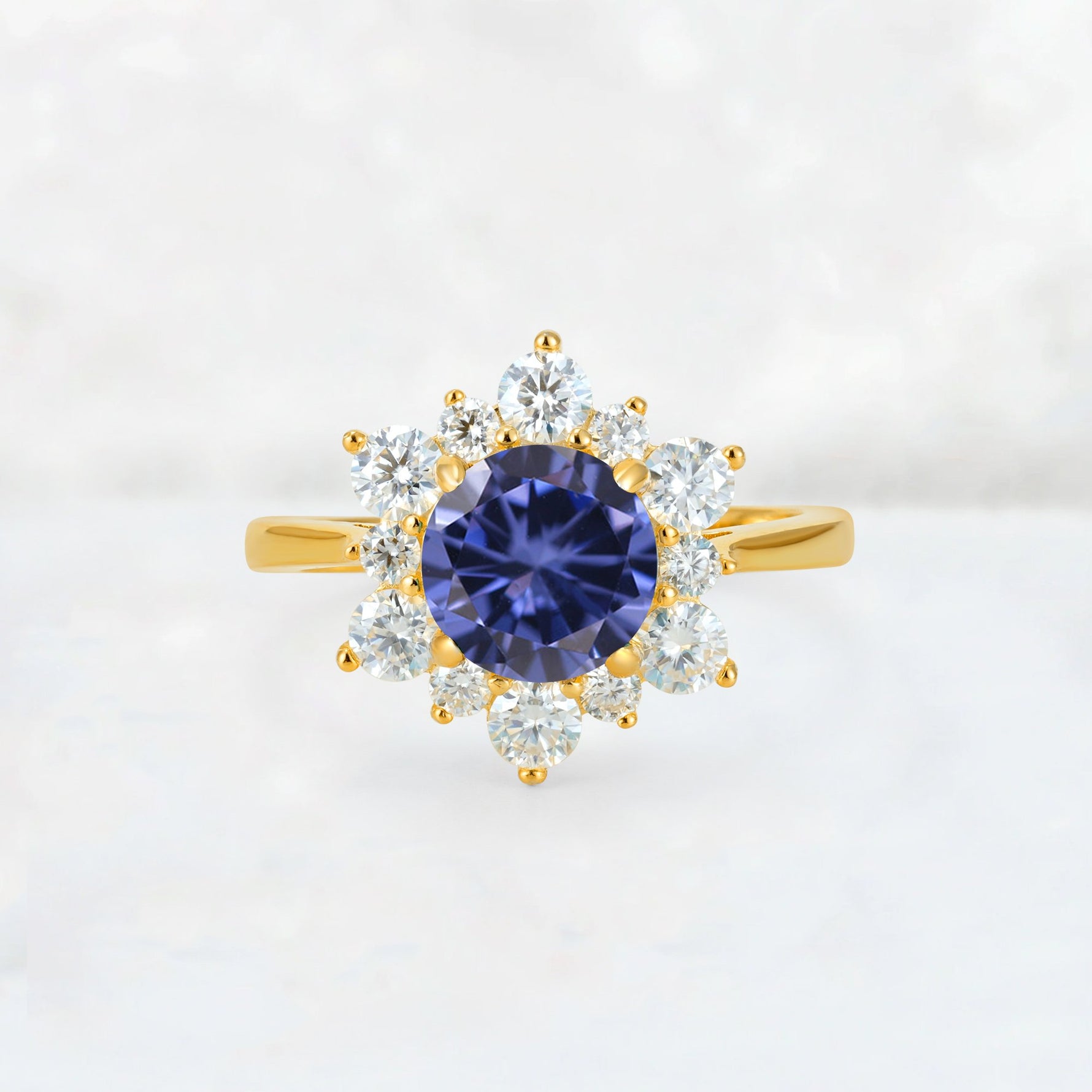 Round Cut Tanzanite Floral Cluster Engagement Ring - Additional view