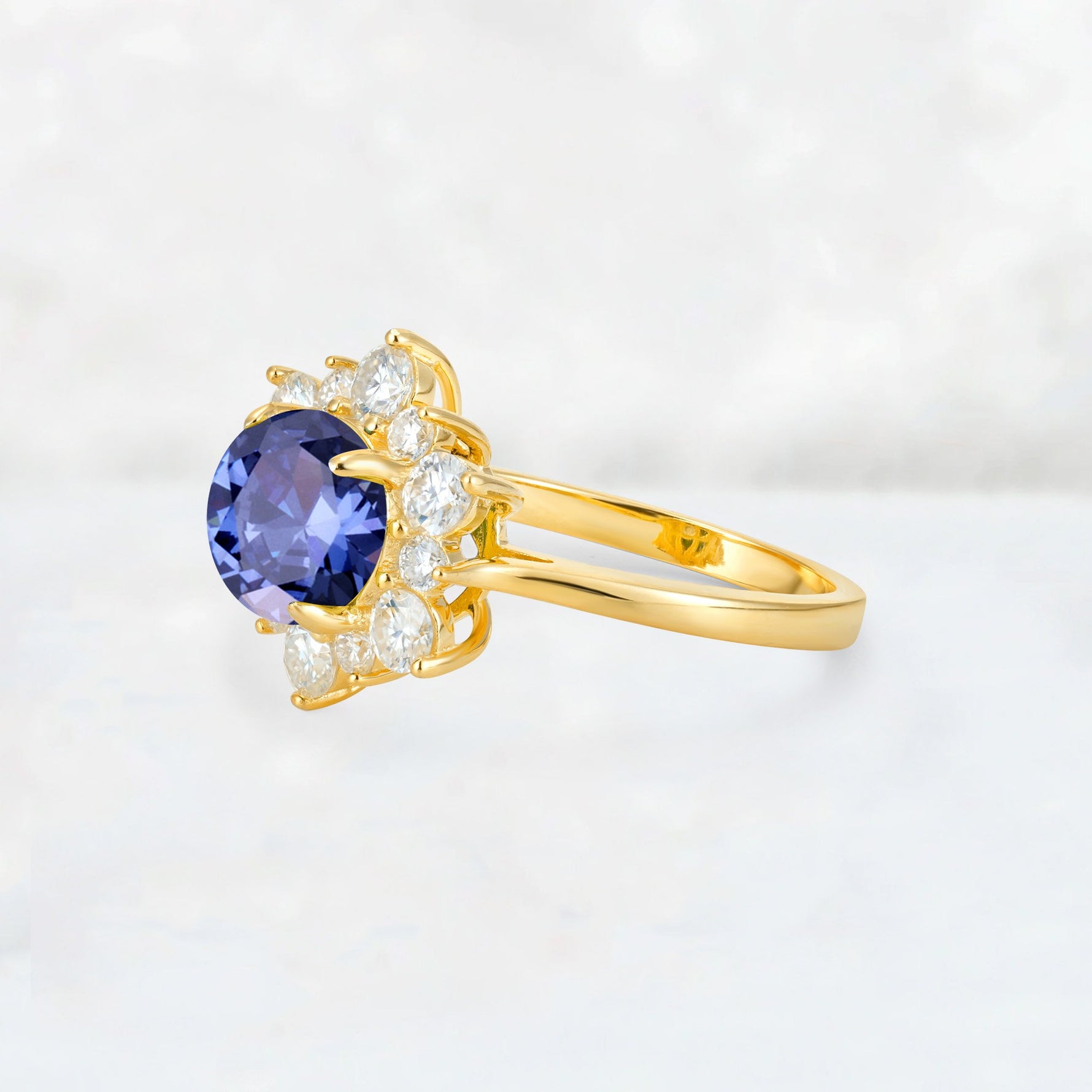 Round Cut Tanzanite Floral Cluster Engagement Ring - Additional view
