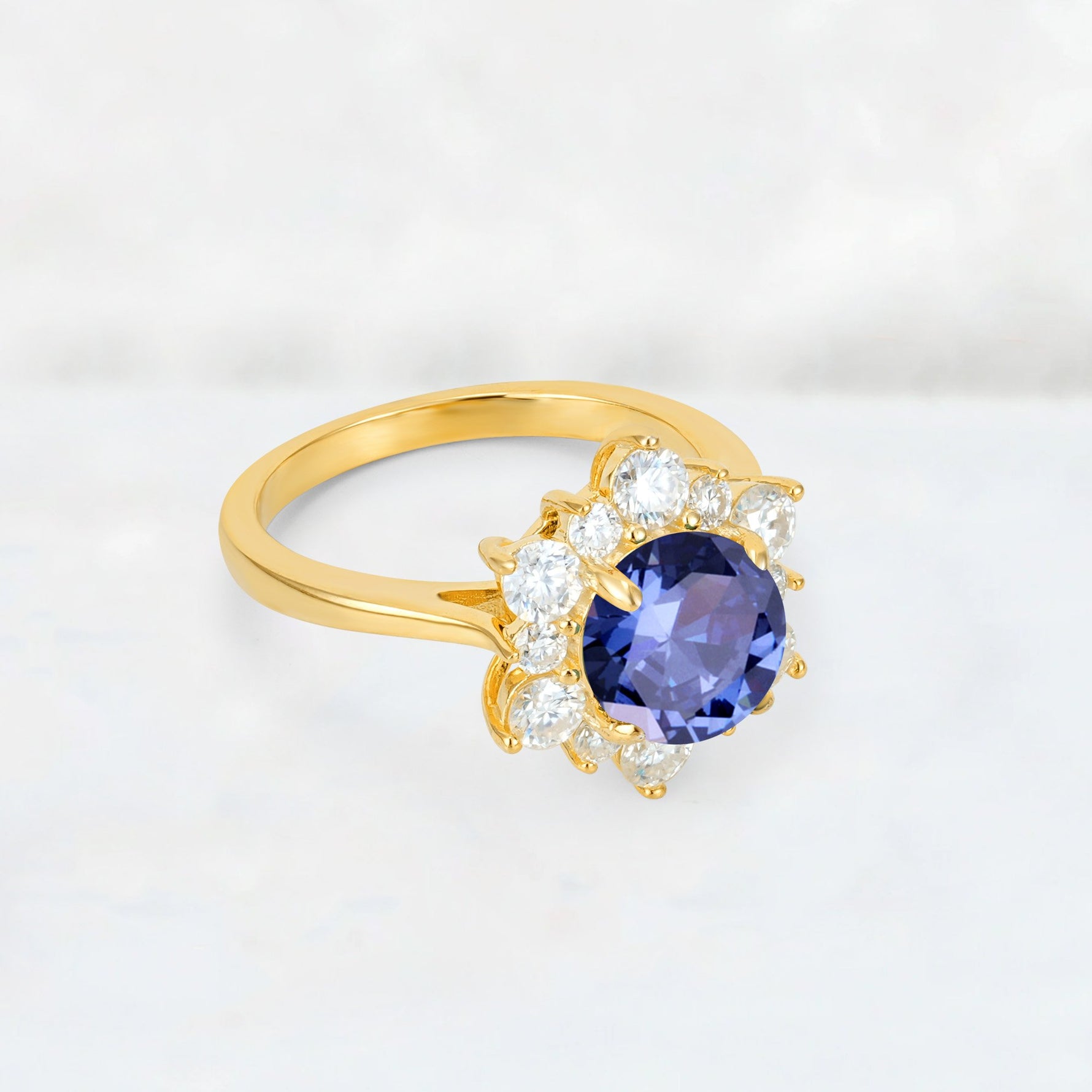 Round Cut Tanzanite Floral Cluster Engagement Ring - Additional view