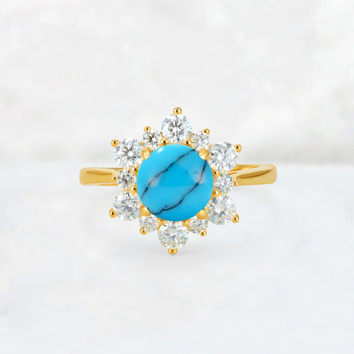 Round Cut Turquoise Floral Cluster Engagement Ring - Additional view