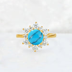 Round Cut Turquoise Floral Cluster Engagement Ring - Additional view