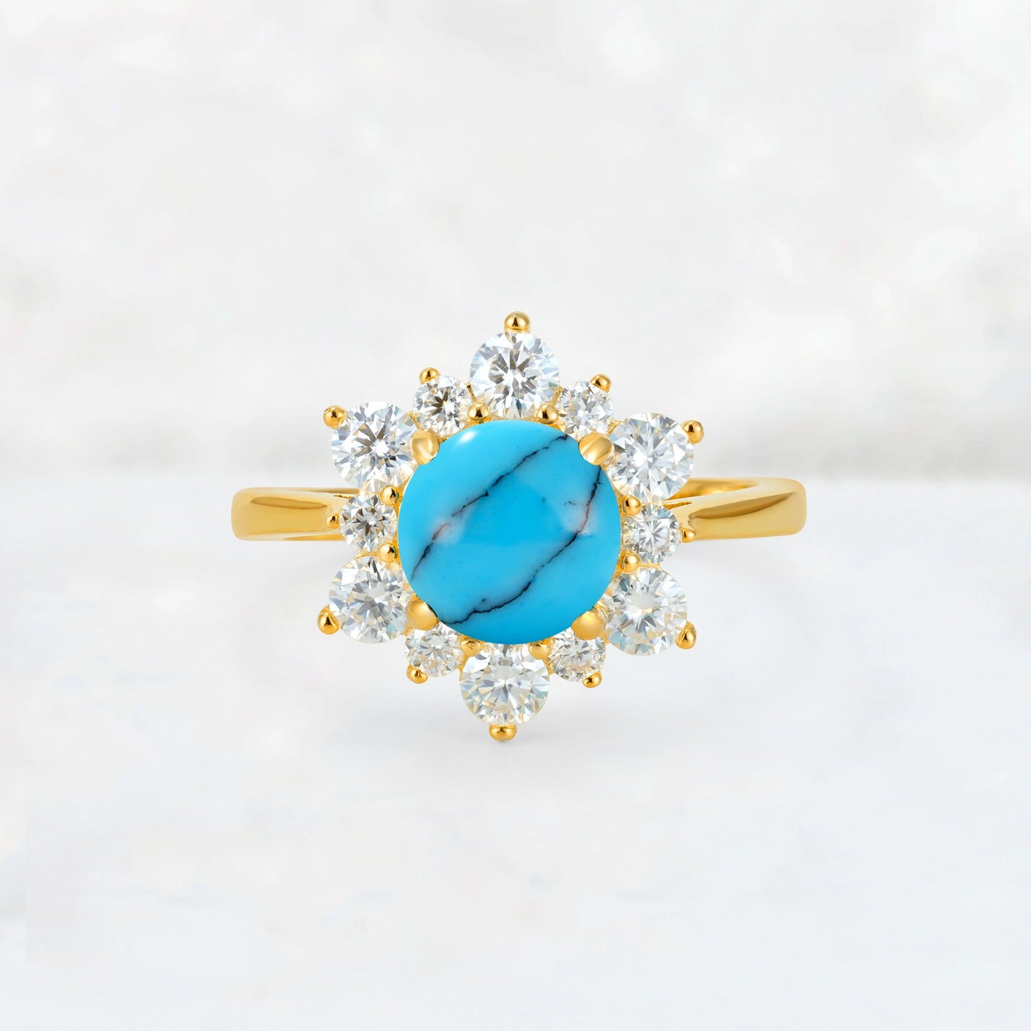 Round Cut Turquoise Floral Cluster Engagement Ring - Additional view