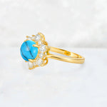 Round Cut Turquoise Floral Cluster Engagement Ring - Additional view