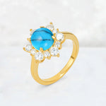 Round Cut Turquoise Floral Cluster Engagement Ring - Additional view