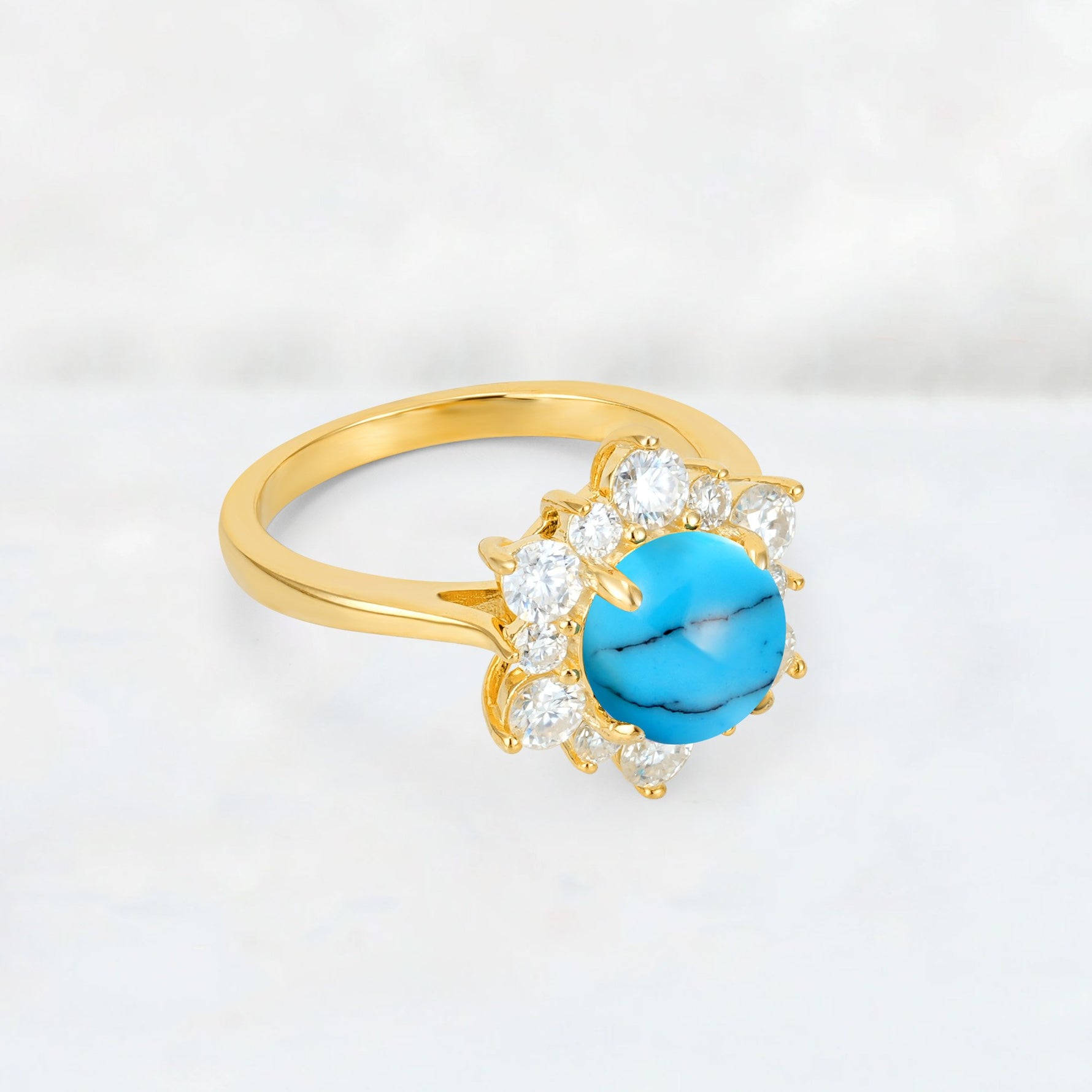 Round Cut Turquoise Floral Cluster Engagement Ring - Additional view