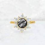 Round Cut Black Rutilated Quartz Floral Cluster Engagement Ring - Additional view