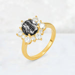 Round Cut Black Rutilated Quartz Floral Cluster Engagement Ring - Additional view