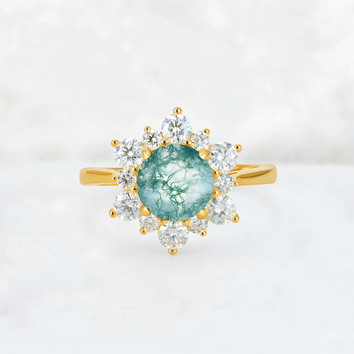 Round Cut Moss Agate Floral Cluster Engagement Ring - Additional view