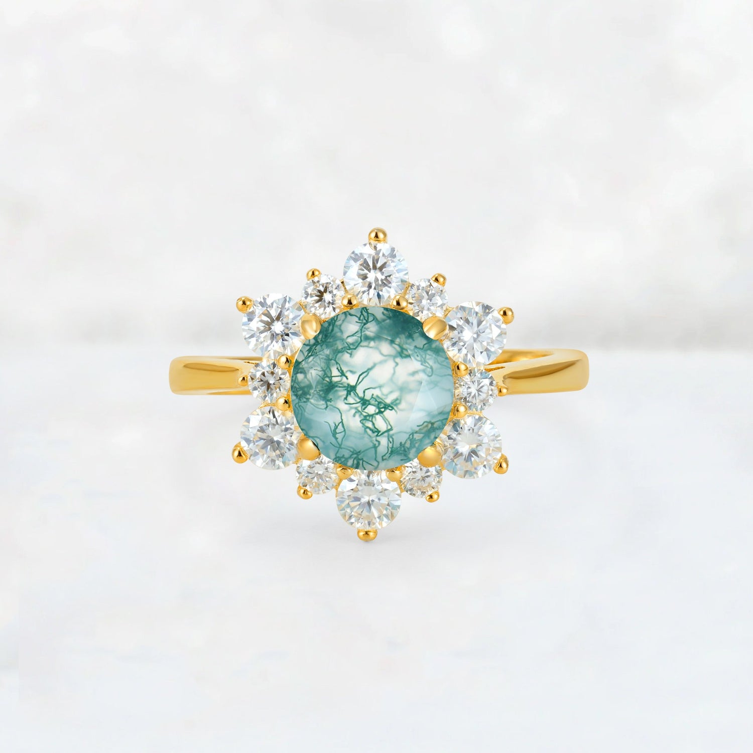 Round Cut Moss Agate Floral Cluster Engagement Ring - Additional view