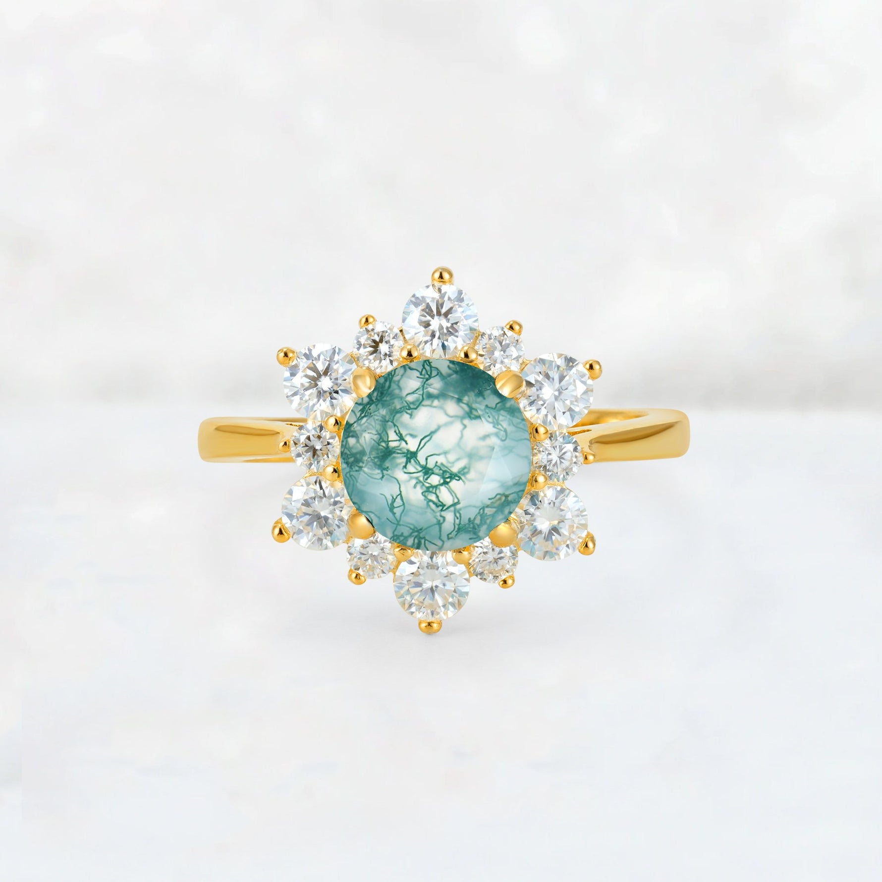 Round Cut Moss Agate Floral Cluster Engagement Ring - Additional view
