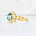 Round Cut Moss Agate Floral Cluster Engagement Ring - Additional view
