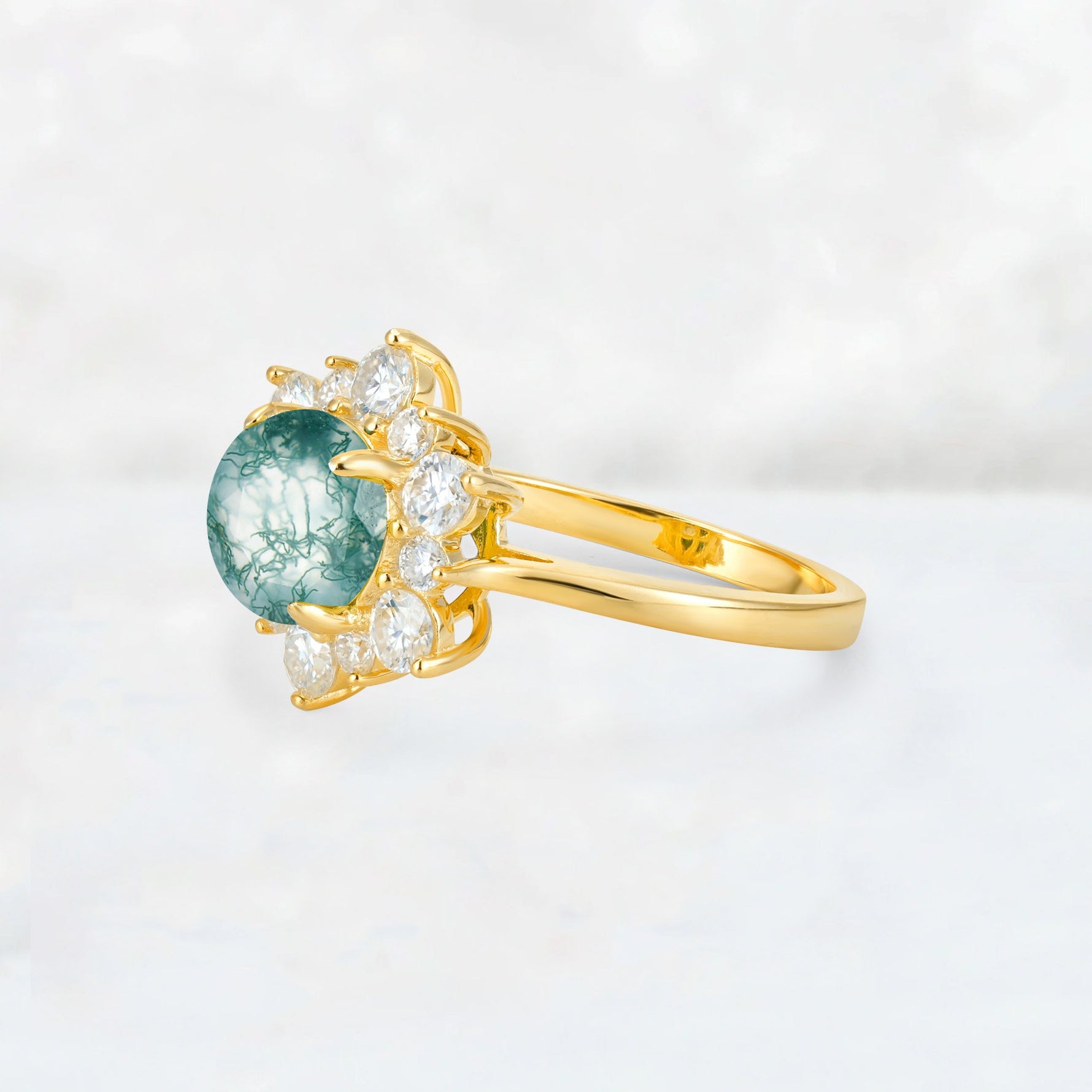 Round Cut Moss Agate Floral Cluster Engagement Ring - Additional view