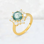 Round Cut Moss Agate Floral Cluster Engagement Ring - Additional view