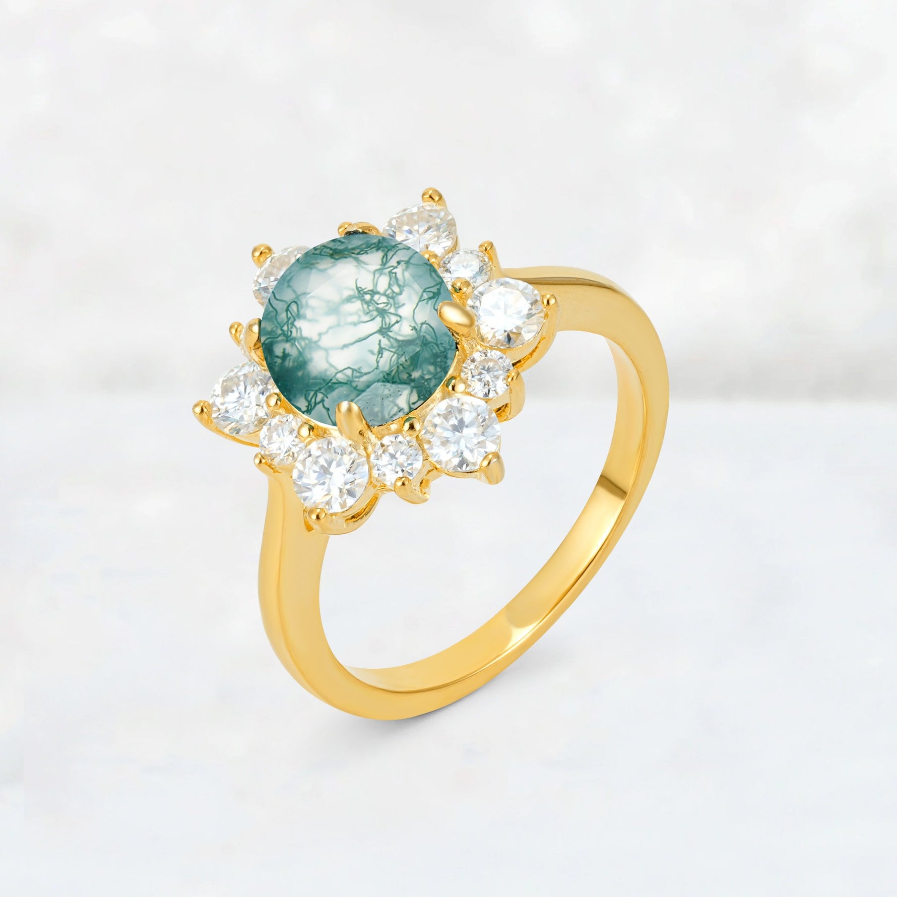 Round Cut Moss Agate Floral Cluster Engagement Ring - Additional view
