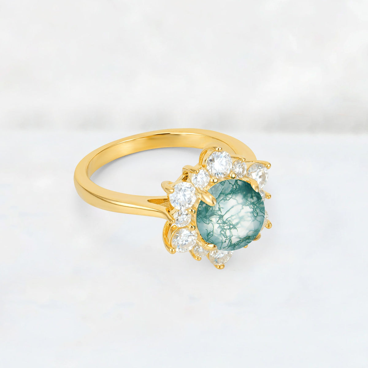 Round Cut Moss Agate Floral Cluster Engagement Ring - Additional view
