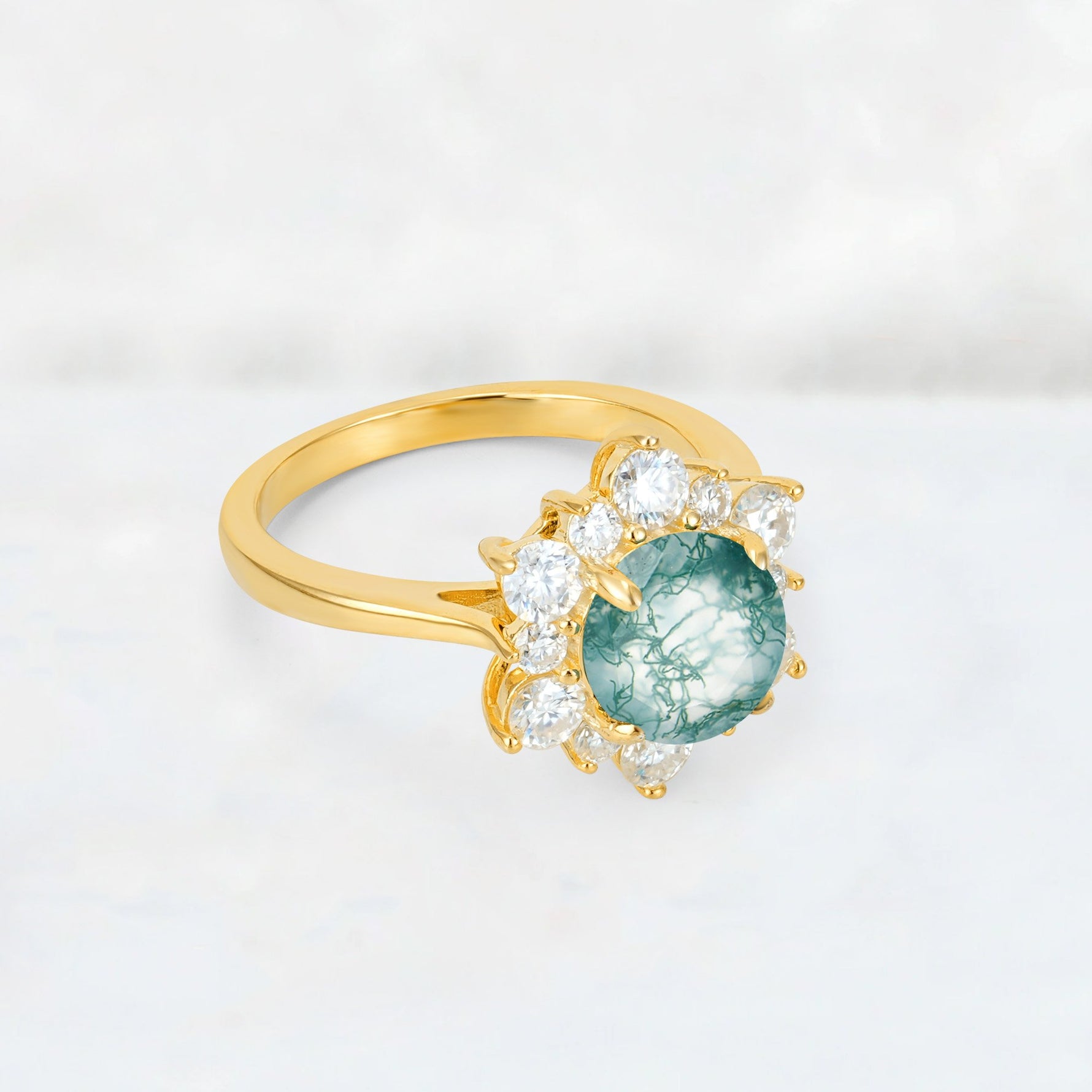 Round Cut Moss Agate Floral Cluster Engagement Ring - Additional view