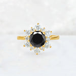 Round Cut Black Onyx Floral Cluster Engagement Ring - Additional view
