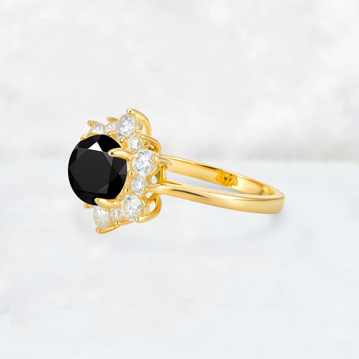 Round Cut Black Onyx Floral Cluster Engagement Ring - Additional view