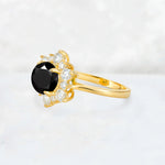 Round Cut Black Onyx Floral Cluster Engagement Ring - Additional view