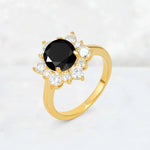Round Cut Black Onyx Floral Cluster Engagement Ring - Additional view