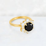 Round Cut Black Onyx Floral Cluster Engagement Ring - Additional view