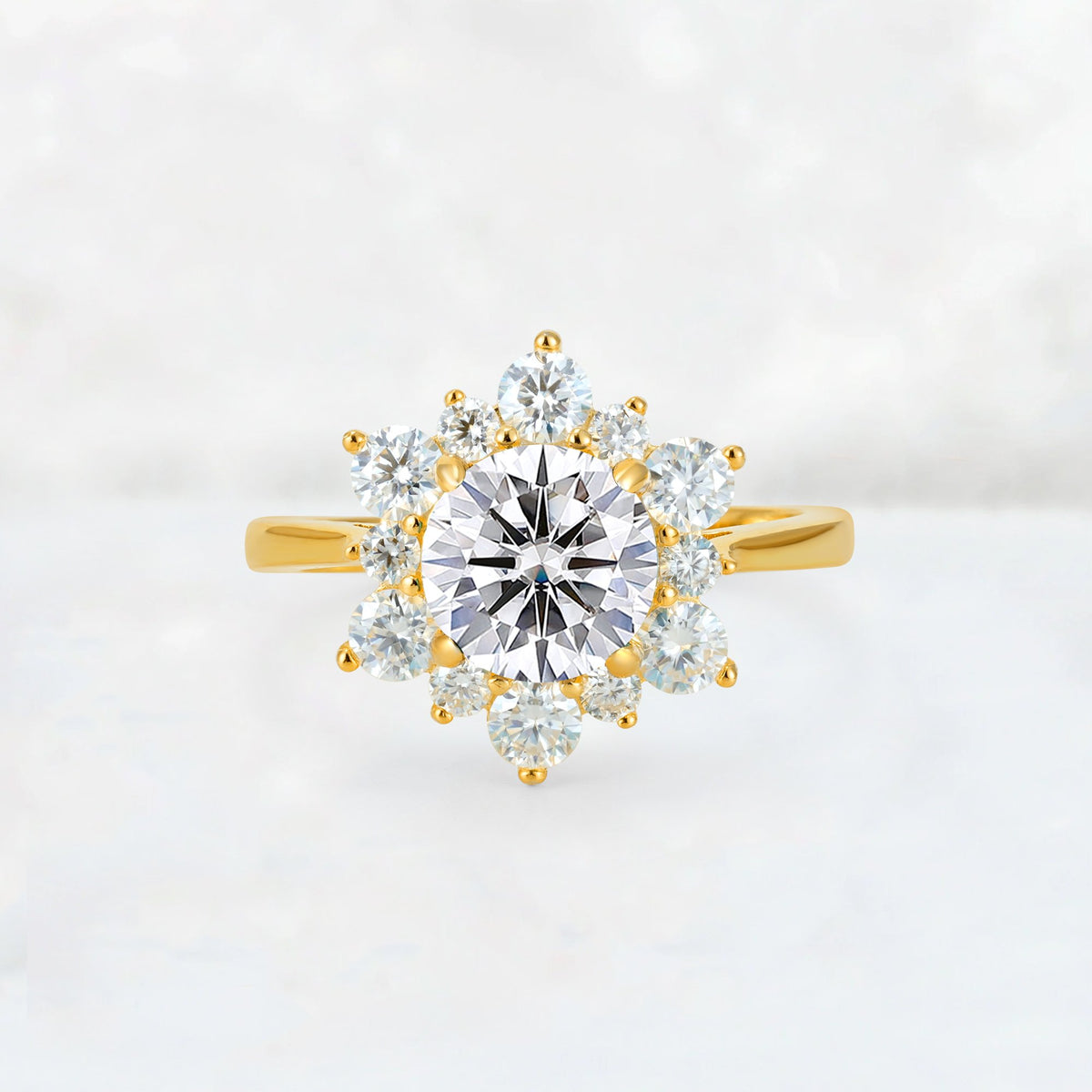 Round Cut Lab Diamond Floral Cluster Engagement Ring - Additional view