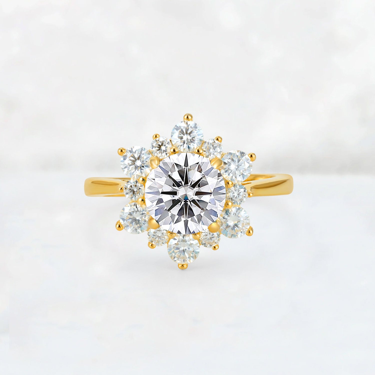 Round Cut Lab Diamond Floral Cluster Engagement Ring - Additional view