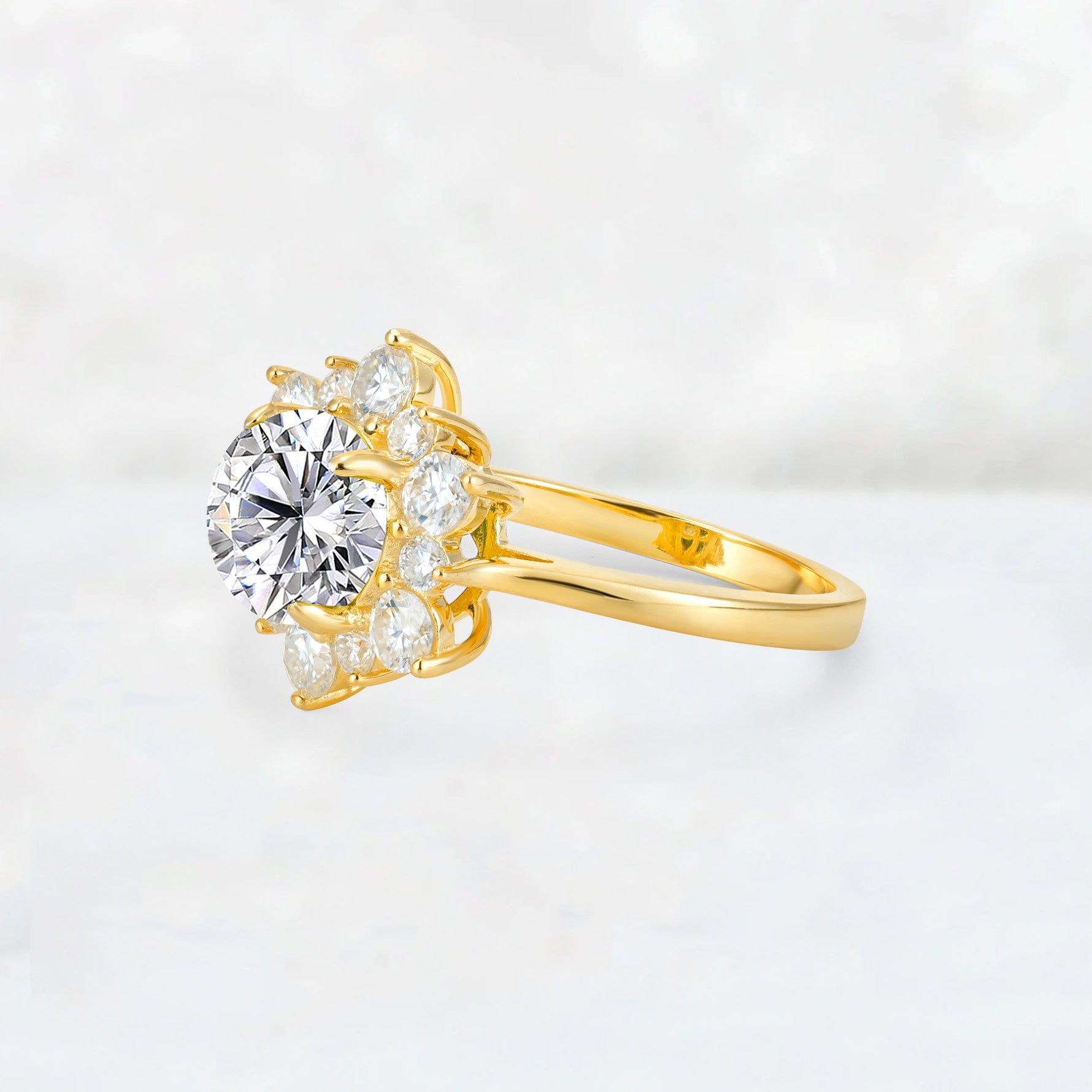 Round Cut Lab Diamond Floral Cluster Engagement Ring - Additional view